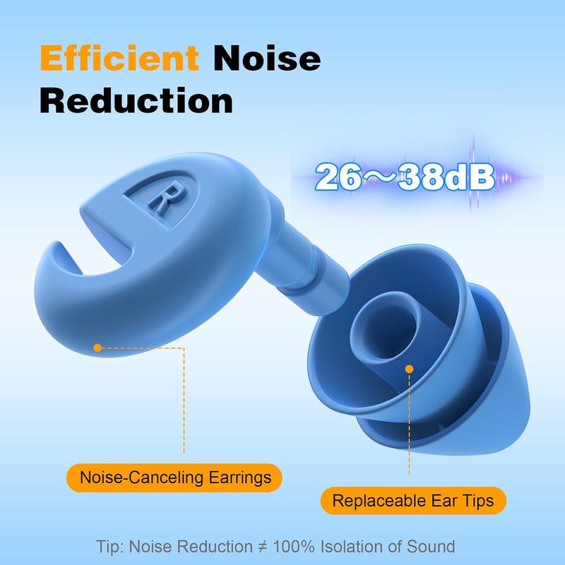 DOUTINGHAO Ear Plugs for Sleeping Noise Cancelling, 36dB Noise Reduction Earplugs, Silicone Reusable Hearing Protection Ear Plug, Waterproof Earplug Suitable for Sleeping (Blue, 1 Pair) - Image 2
